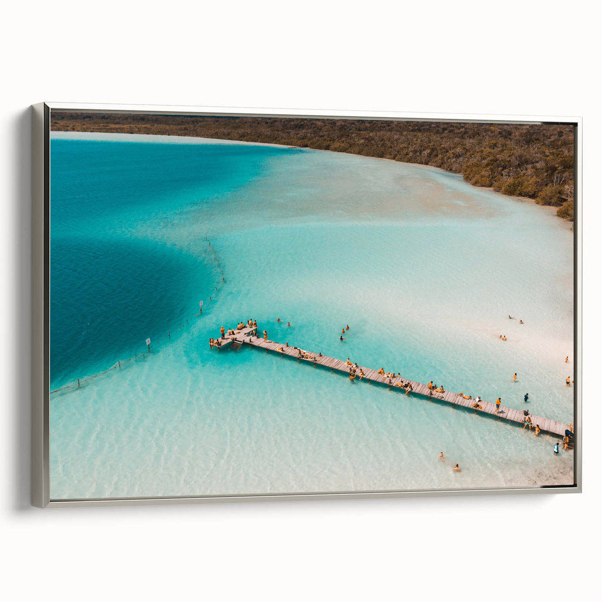 Landscape art painting of Quintana Roo, Mexico on framed canvas, featuring vibrant colors against a black backdrop.