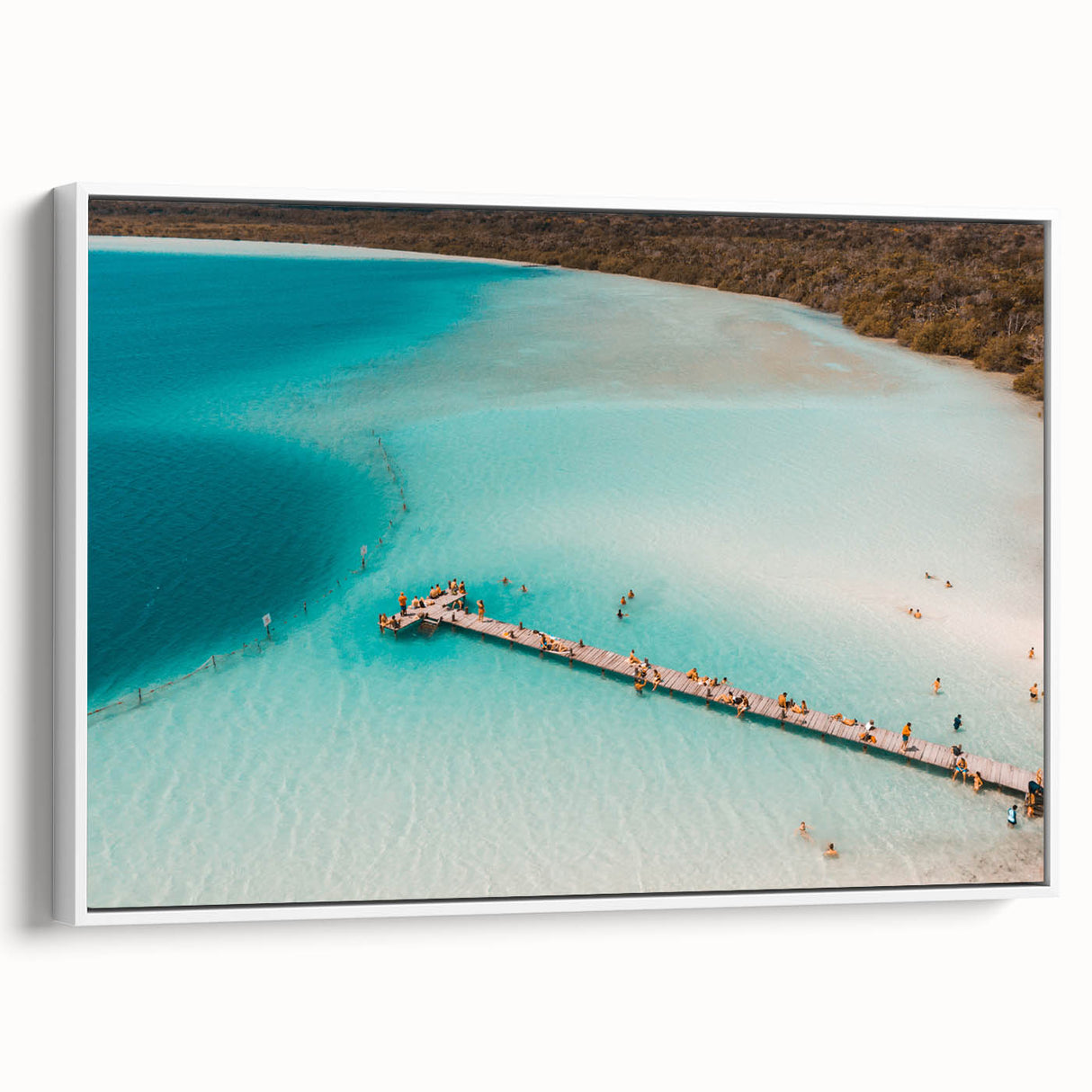Vintage poster art of Quintana Roo scenery on a framed canvas, featuring a colorful palette, ideal for living room decor.