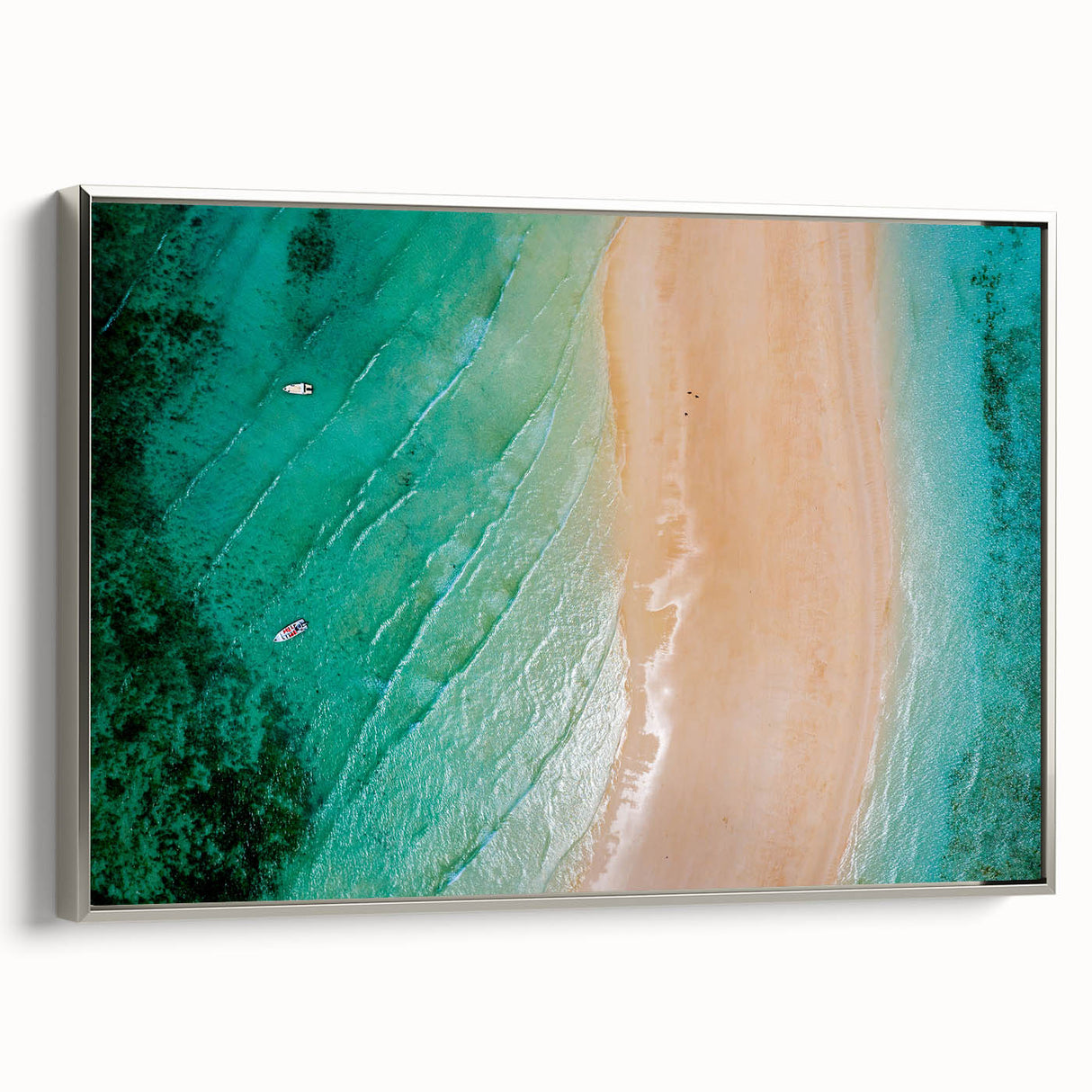 Vintage poster art of a Madagascar scenery in vibrant colors on a large framed canvas, ideal for living room decor.