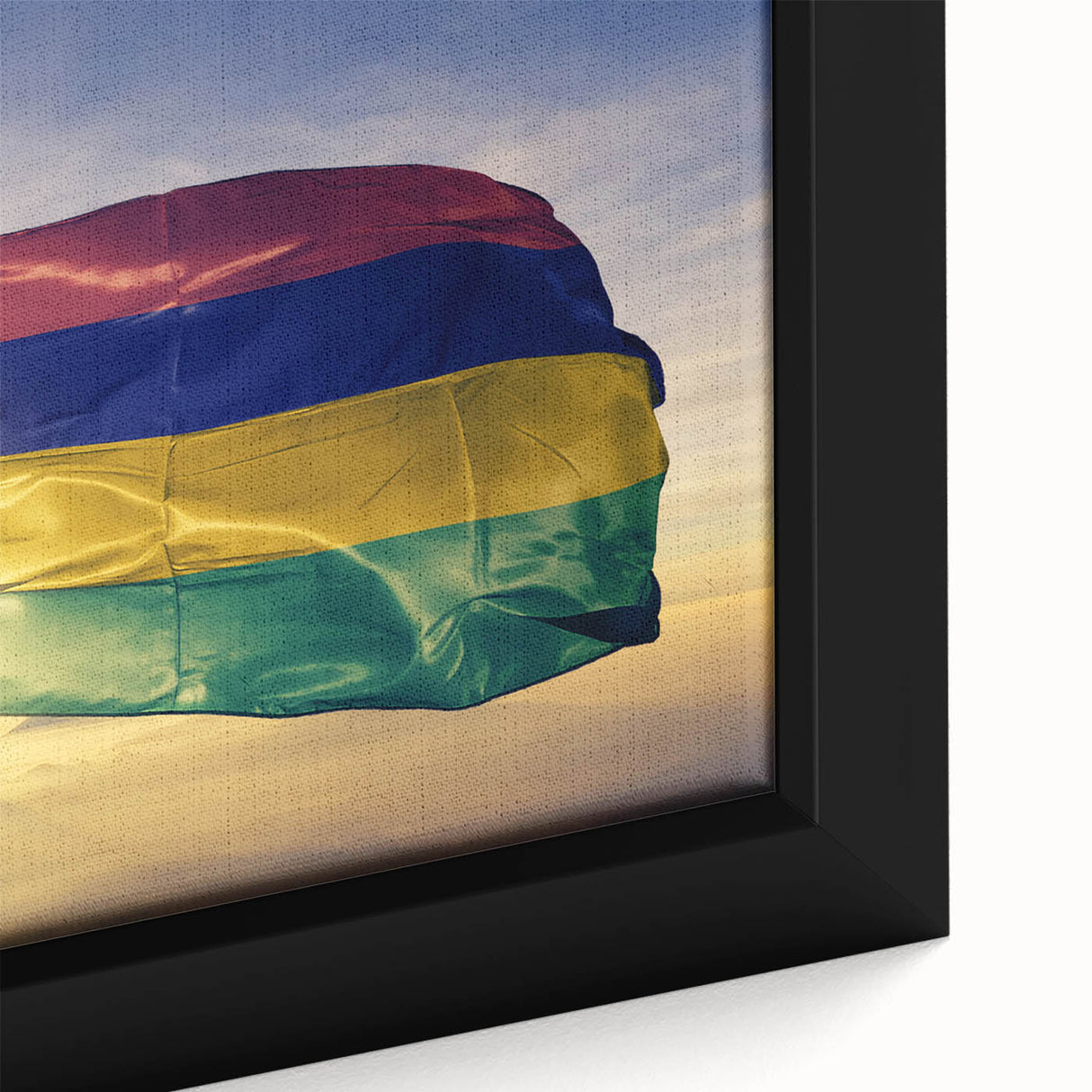 Extra large black wall art featuring a textured, colorful African scenery on framed canvas, ideal for living room decor.