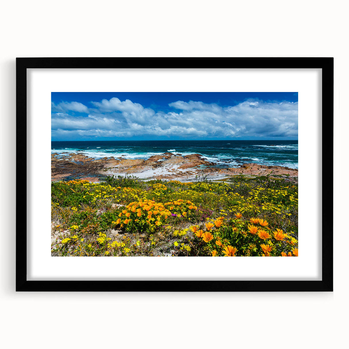 Extra large abstract art print depicting a vibrant, textured African scenery on a framed canvas, ideal for living room decor.