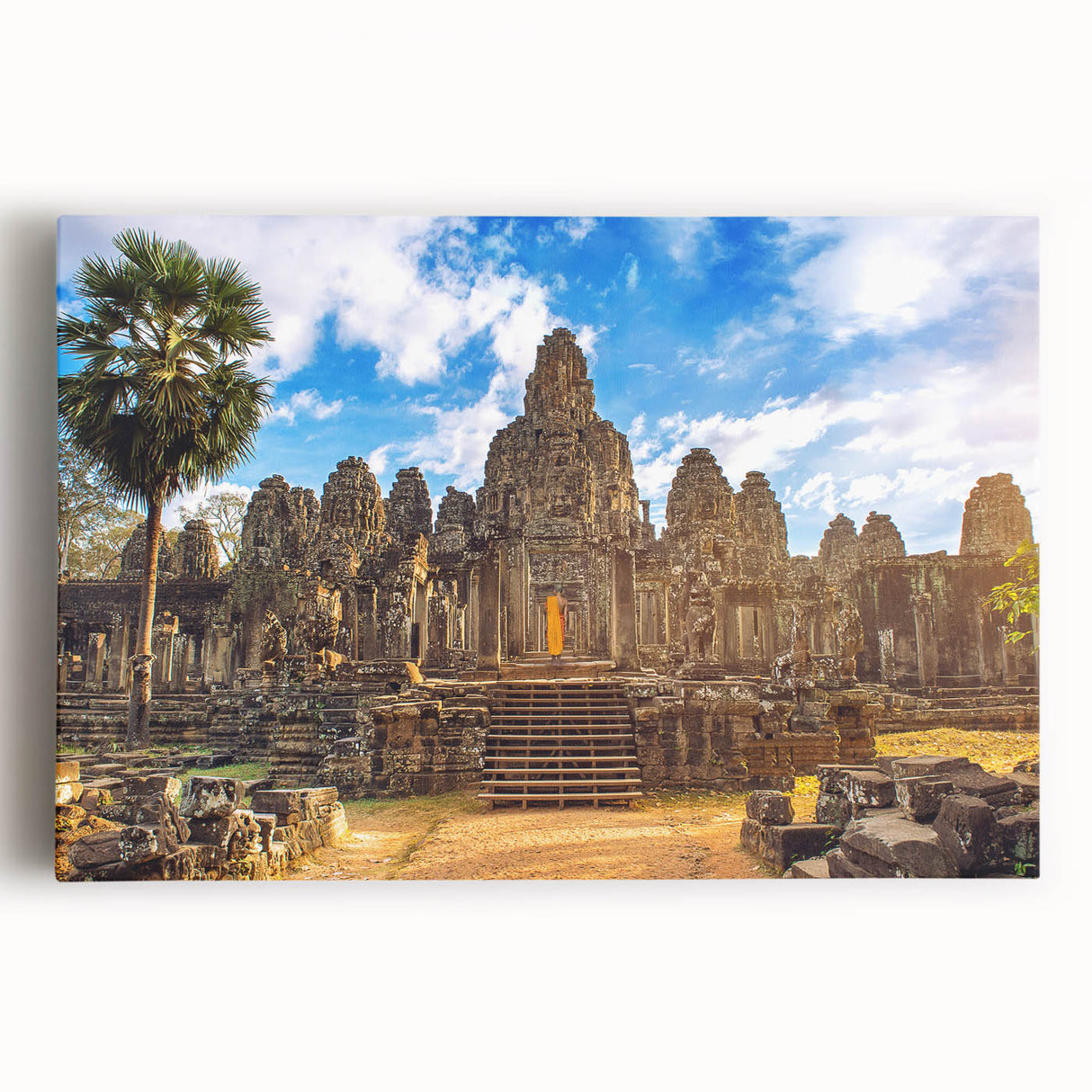 Black and white photograph of Cambodian landscape on large stretched canvas, ideal for kitchen wall art.
