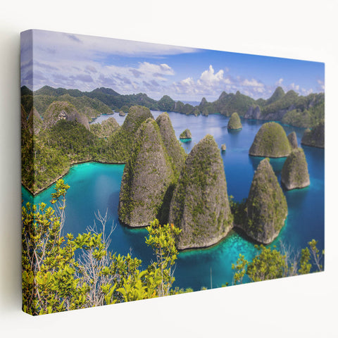 Large canvas print of an Indonesian landscape in muted earth tones, ideal for kitchen wall art.