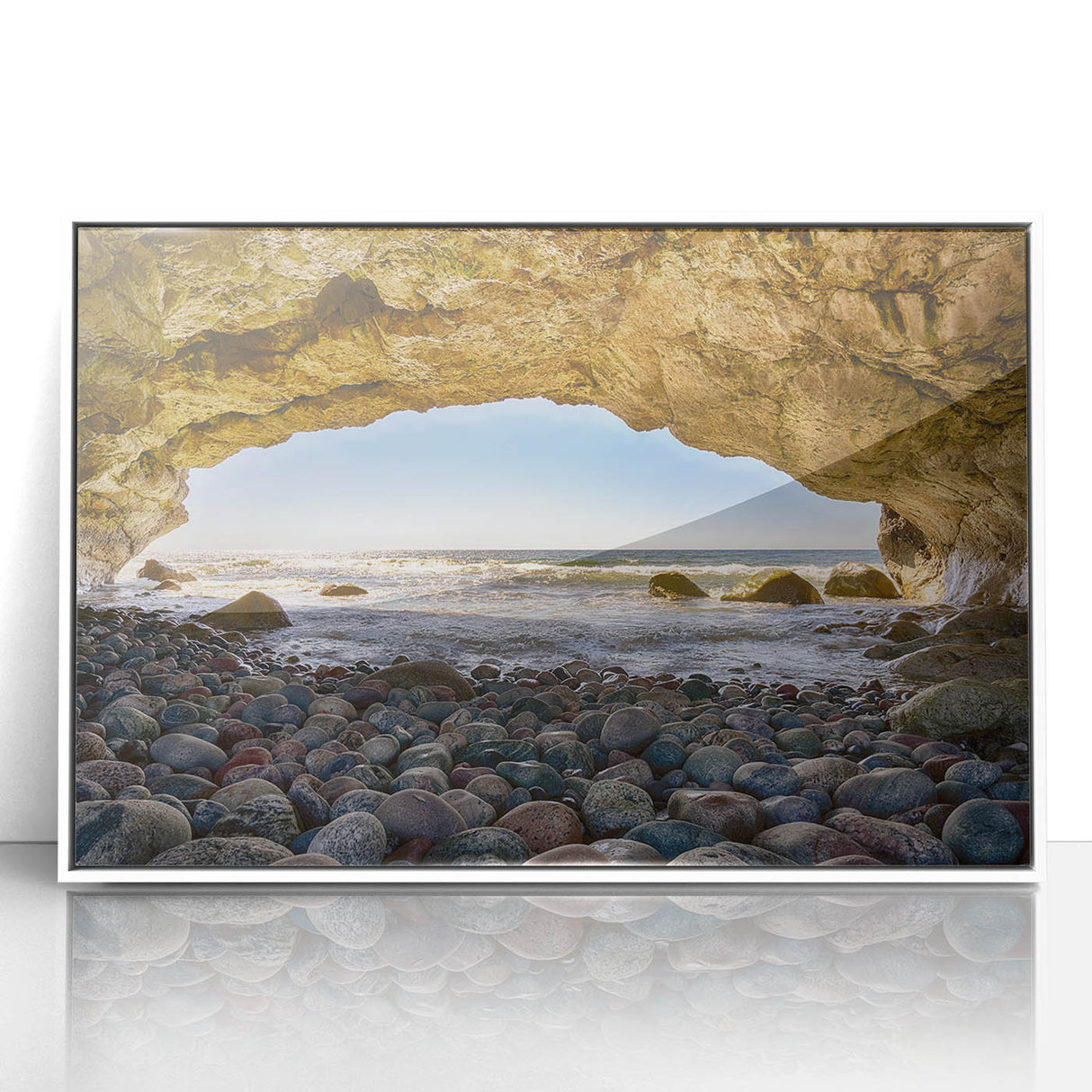 Framed acrylic print of a Newfoundland scenery in muted earth tones, ideal for modern art wall decor.