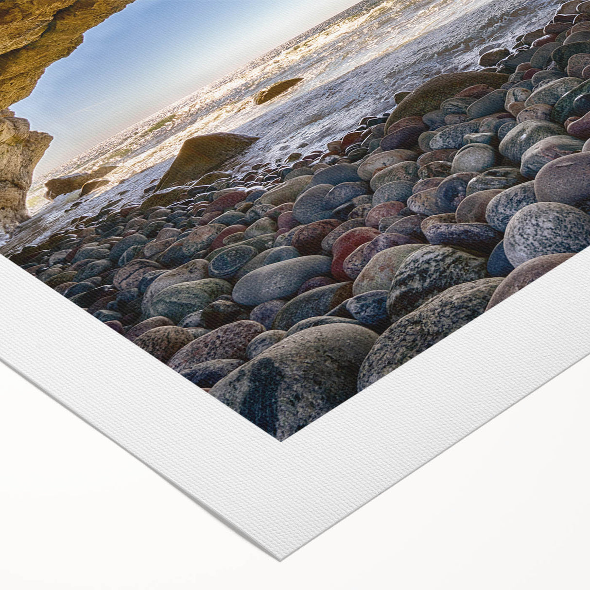 Art deco poster of Newfoundland scenery in muted gray and blue tones on rolled canvas, suitable for dining room decor.