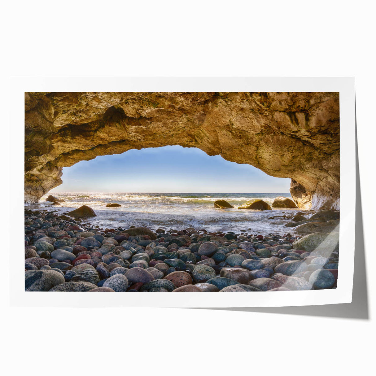 Rolled print of Newfoundland scenery with muted green and blue tones, suitable as art wall dining room.