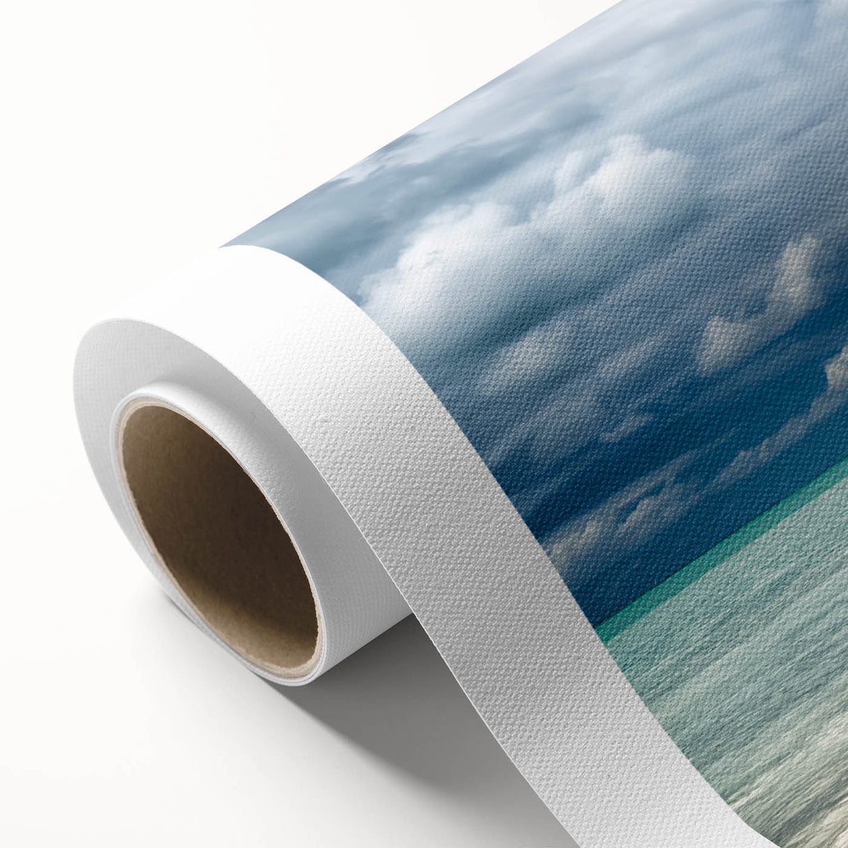 Art Deco poster of Caribbean Antigua scenery on rolled canvas, featuring pastel shades, ideal for nursery wall art.