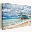 Caribbean beach scene on stretched canvas, featuring turquoise waters and white sands, ideal for kitchen wall art.