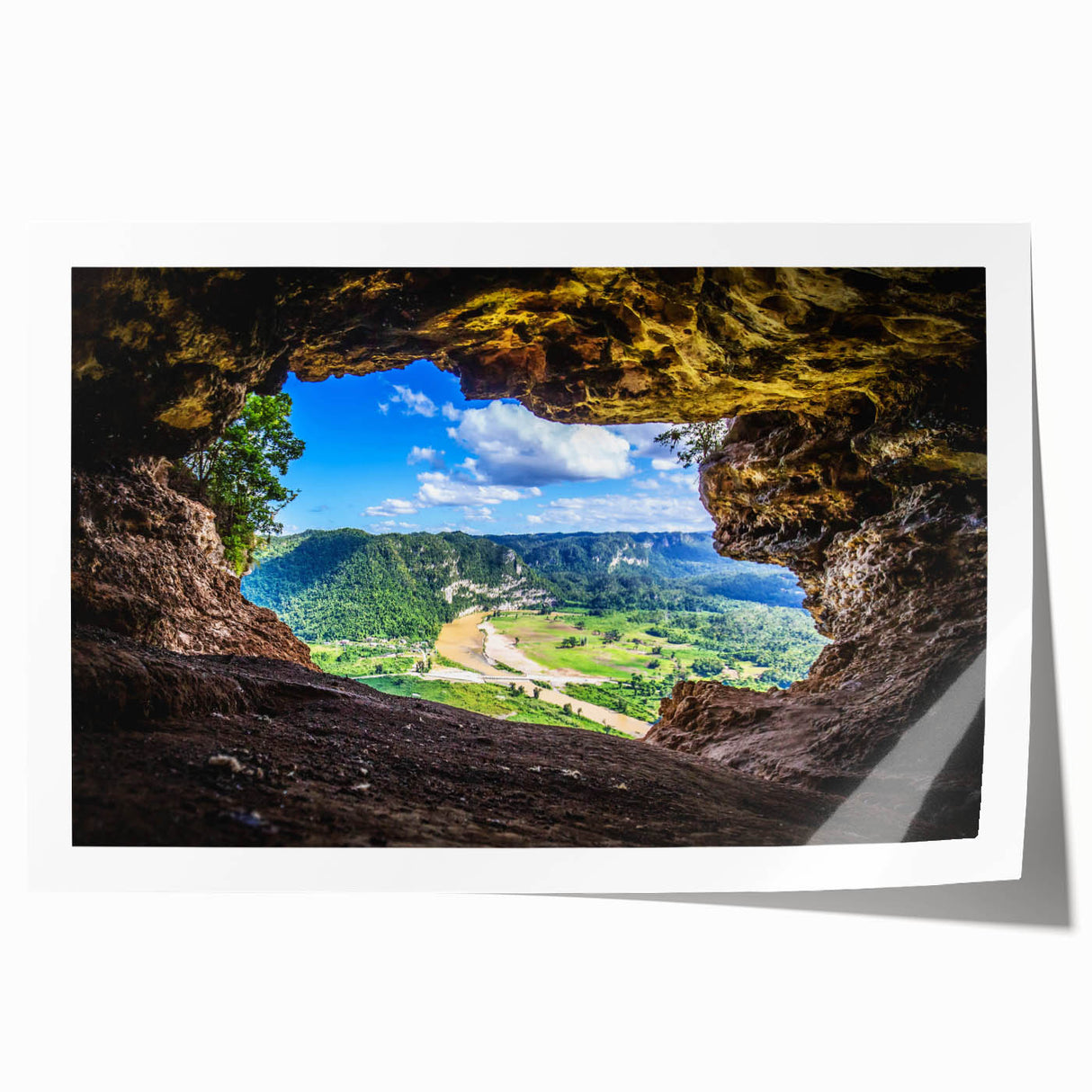Extra large rolled print depicting a vibrant Caribbean scenery with lush florals, ideal for art wall dining room decor.