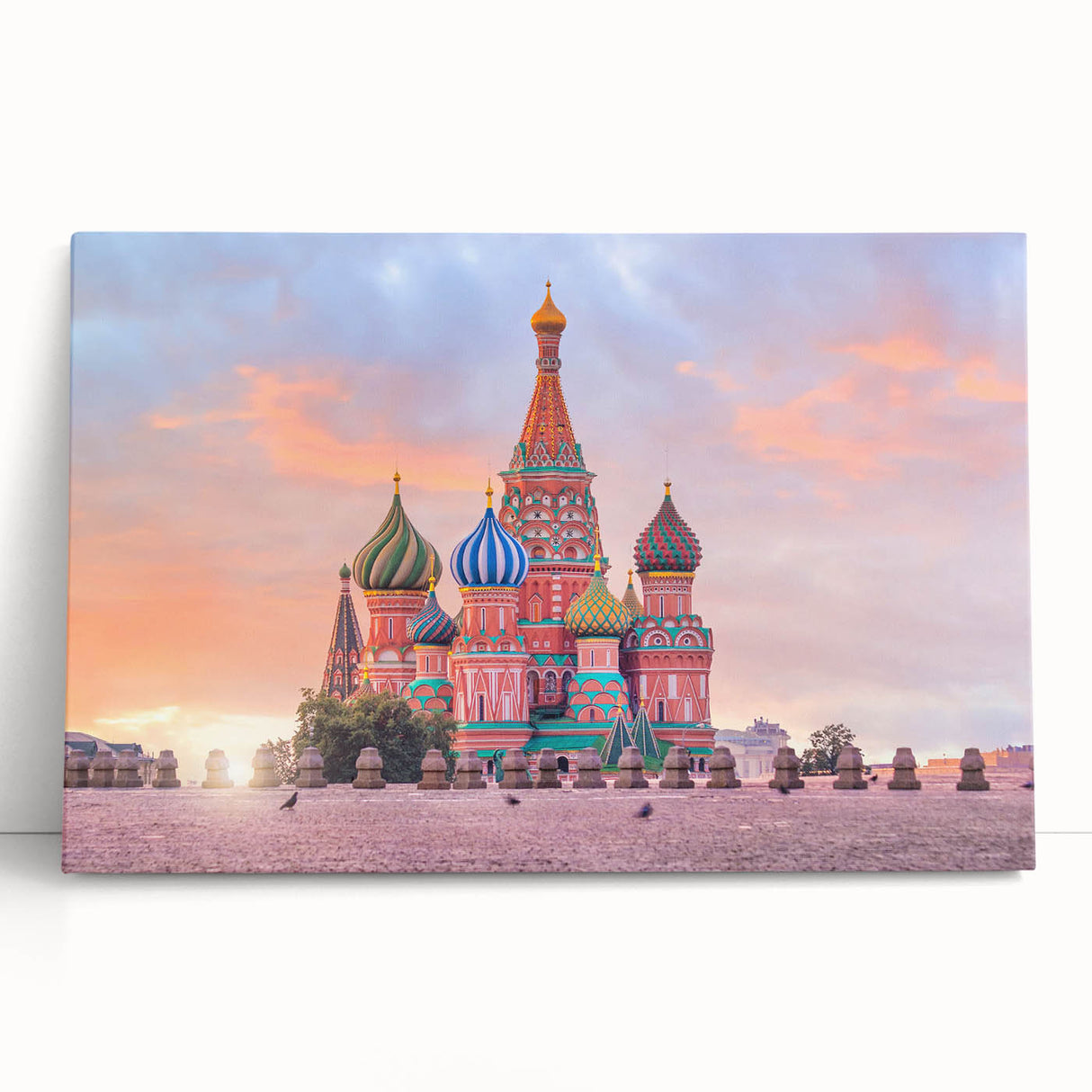 Black and white photograph of Moscow skyline on large stretched canvas, suited for kitchen wall art.