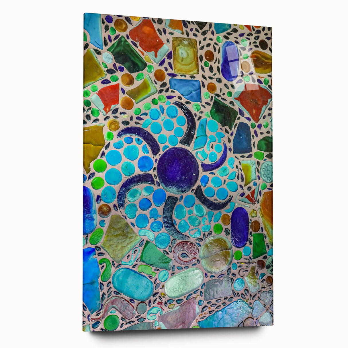 Large abstract wall art of Cabo San Lucas scenery in vibrant blues and greens on acrylic glass.