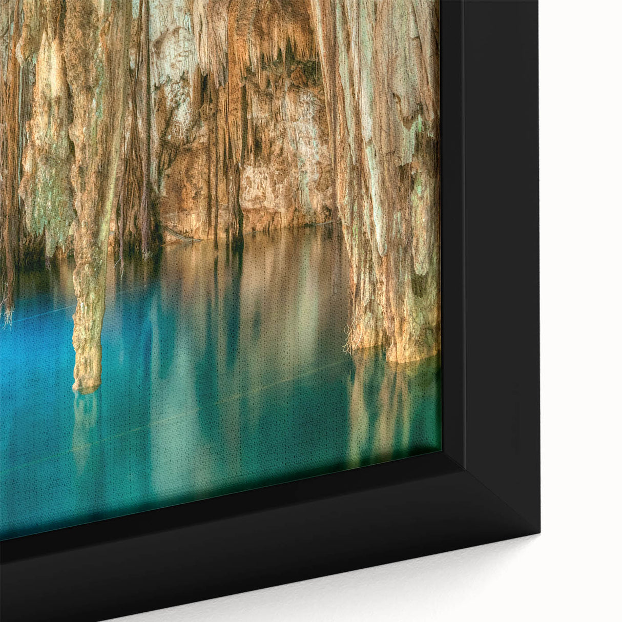 Extra large framed canvas of a textured, colorful Mexican Yucatán landscape, ideal for living room decor.