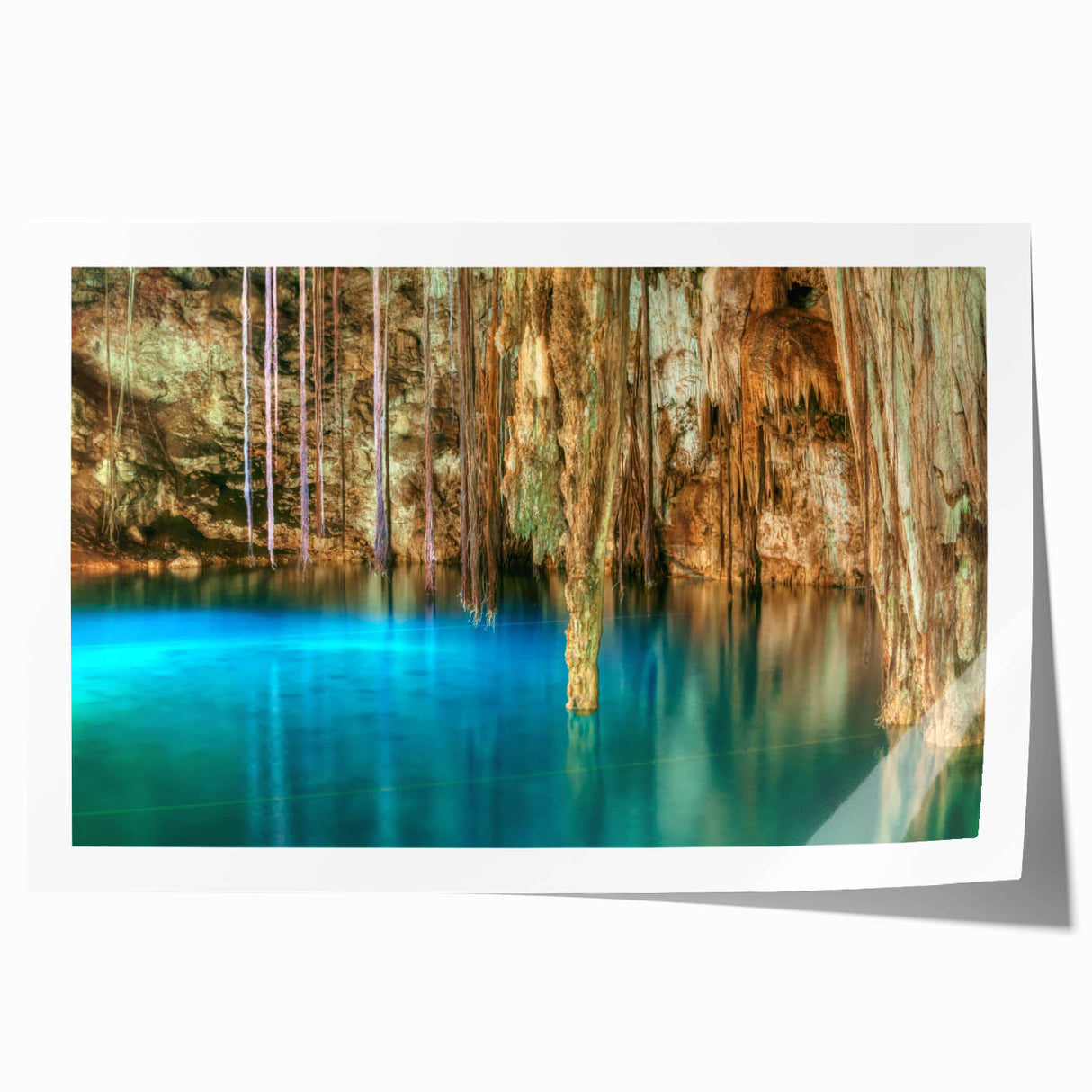 Extra large rolled canvas print of Yucatan scenery with vibrant floral elements, ideal for art wall dining room.