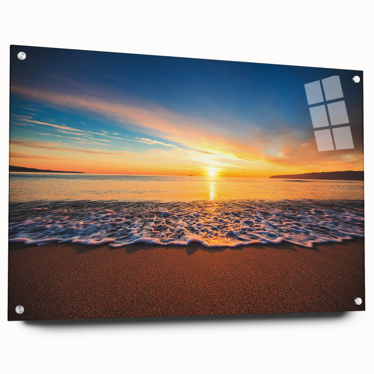 Acrylic print of a large abstract depiction of Oahu, Hawaii, in blue and green tones.