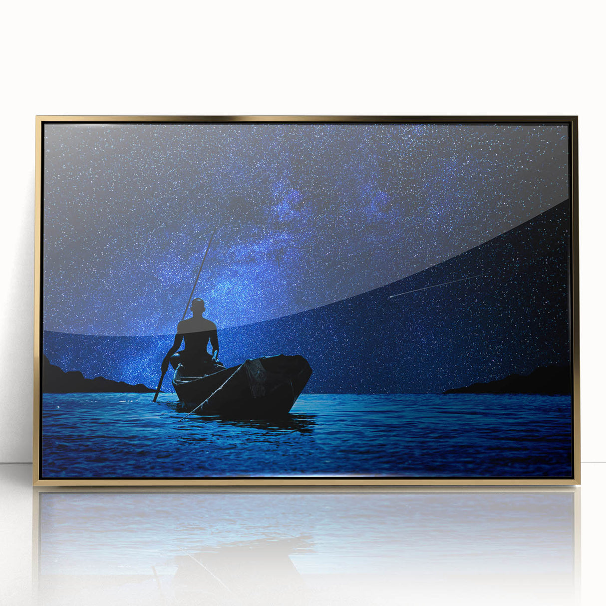 Mid-century modernist art depicting a Mali landscape in acrylic, framed in gold, ideal for nursery wall decor.