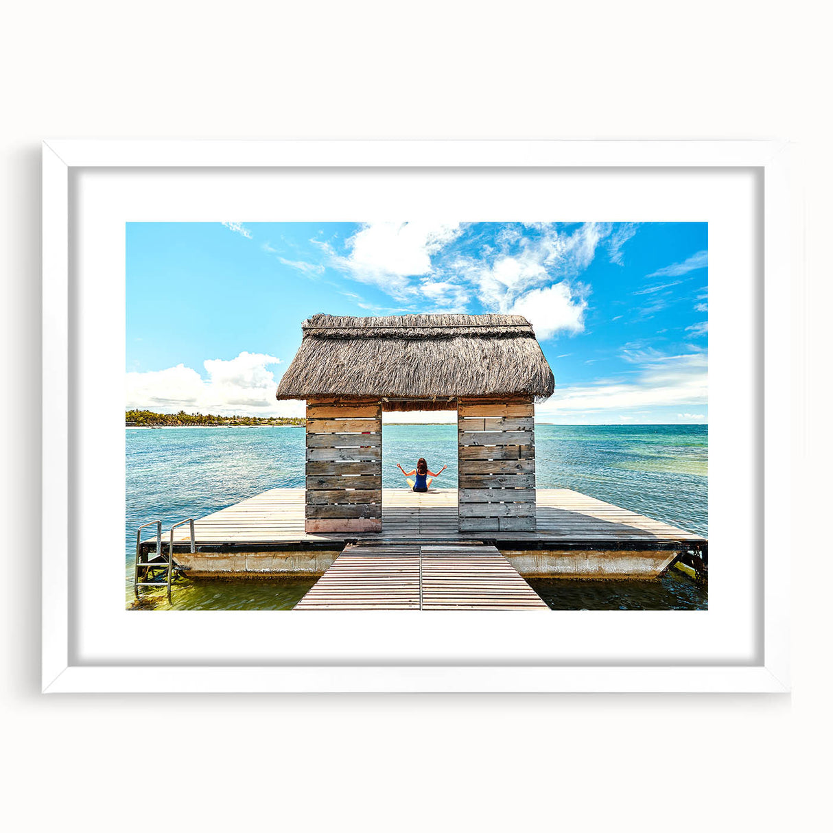 Extra large abstract art print depicting a textured African scenery in muted earth tones, framed with a white mat.