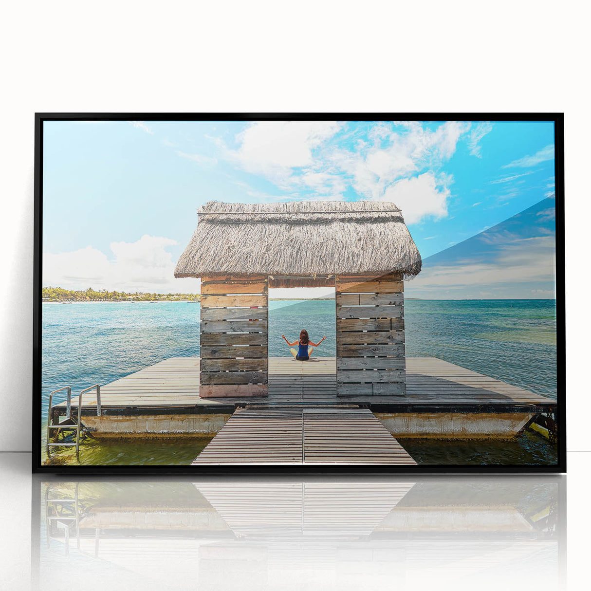 Large abstract wall art depicting a Mauritian landscape in muted earth tones on a framed acrylic panel.