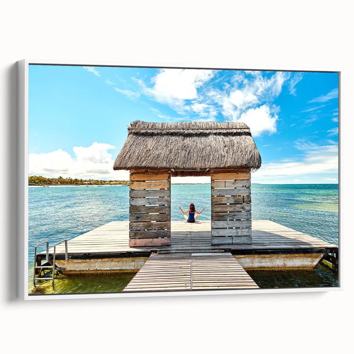 Framed canvas landscape art painting featuring a colorful Mauritius scenery, ideal for living room decor.