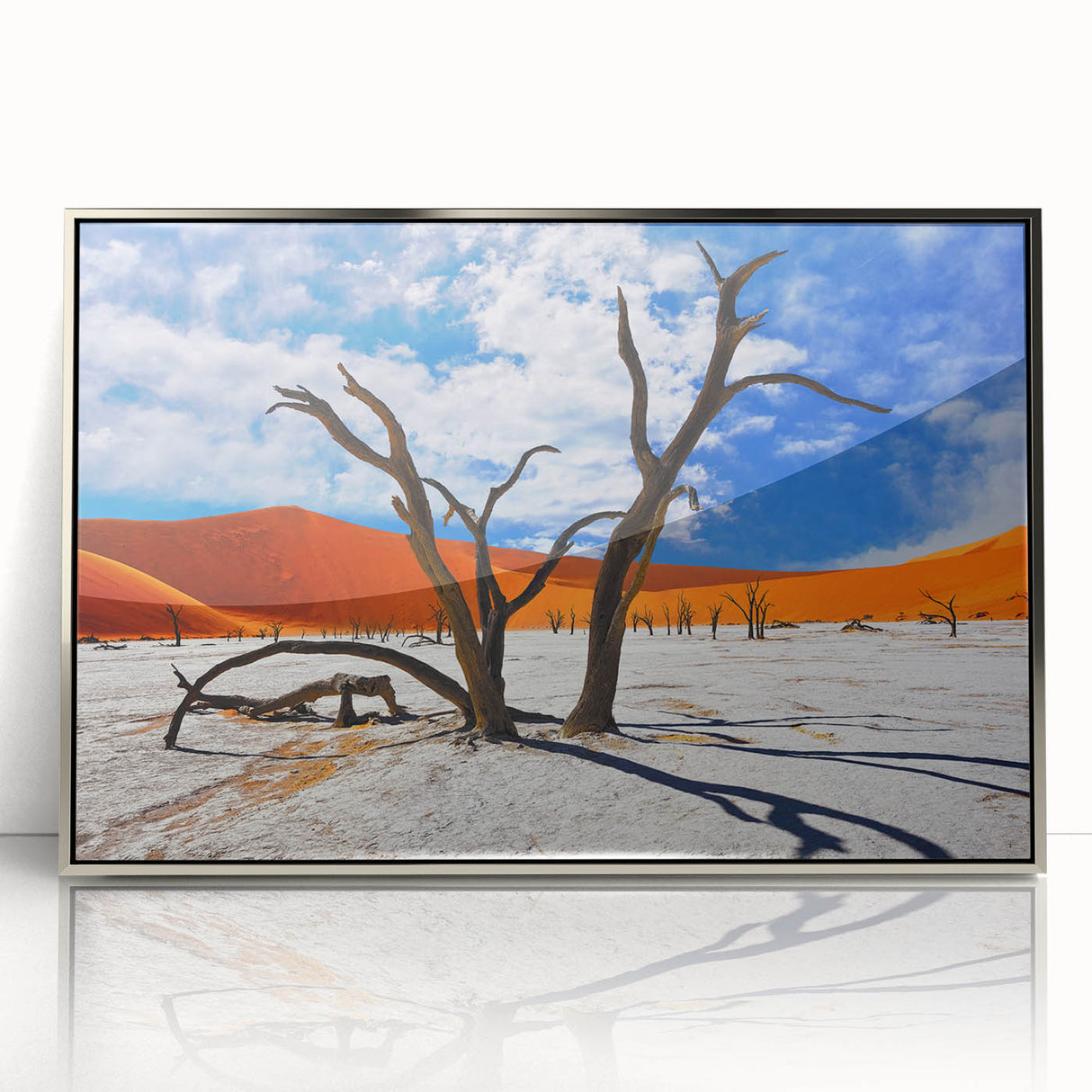 Acrylic print of an African landscape in Namibia, featuring warm earth tones, perfect for modern art wall decor.