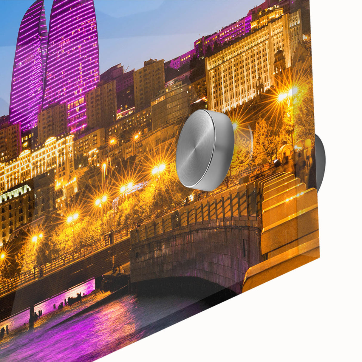 Large abstract wall art featuring mid-century modernist style with vibrant hues on acrylic glass, ideal for dining room art.