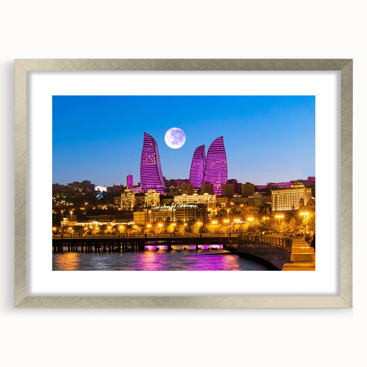 Textured abstract art print depicting a serene Azerbaijani landscape in muted earth tones on a framed canvas.