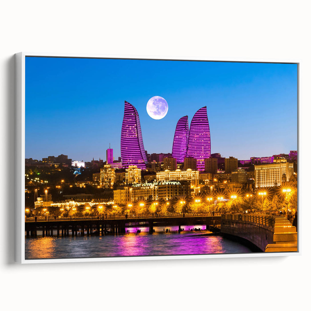 Vintage poster art of a vibrant Asian landscape on a large framed canvas, ideal for living room decor.