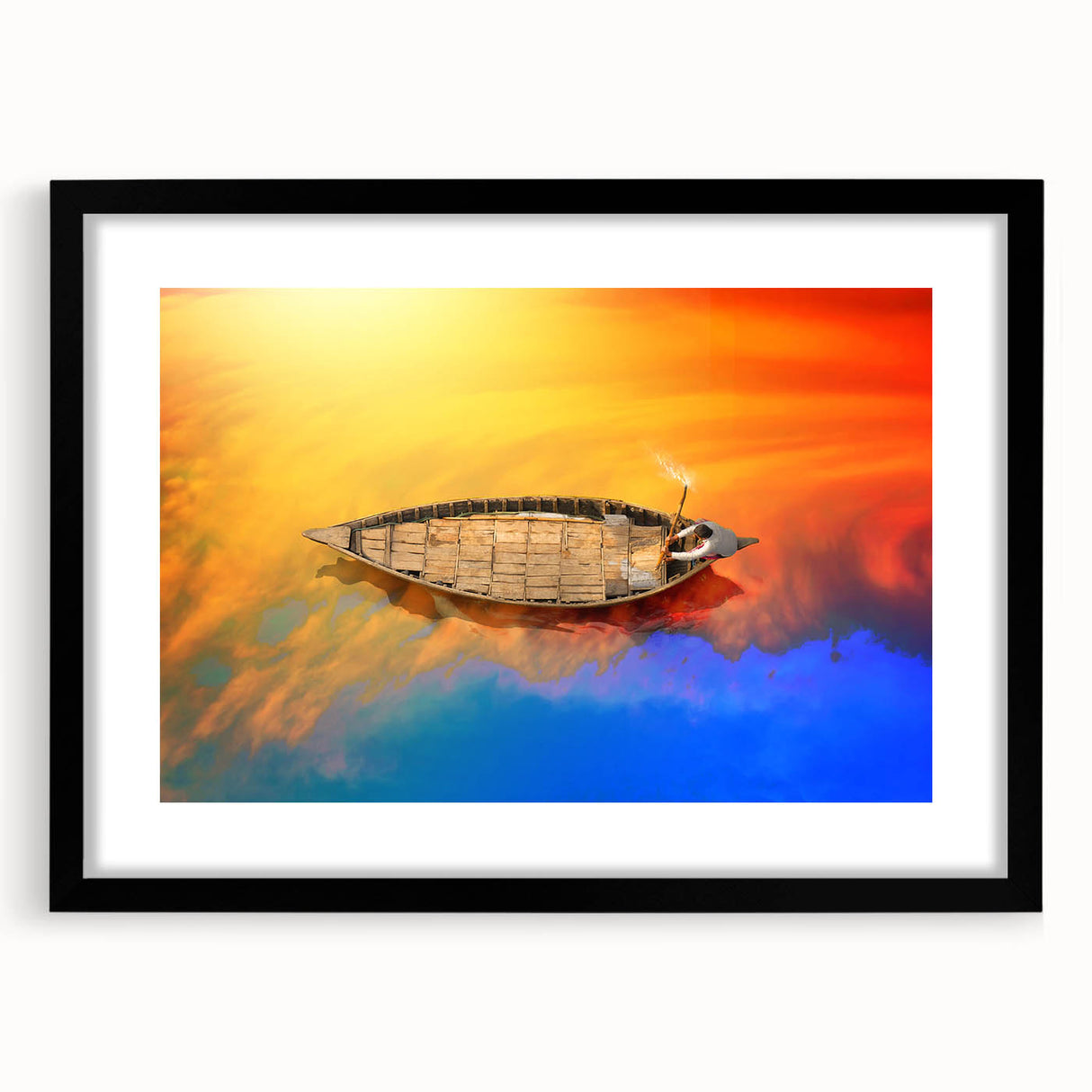 Extra large abstract art print depicting a vibrant, colorful scenery of Bangladesh on a framed black mat.