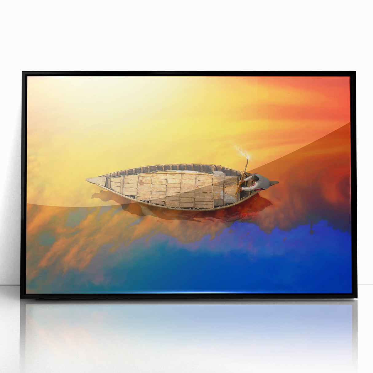 Large abstract wall art depicting a Bangladesh scenery in black and white on a framed acrylic.