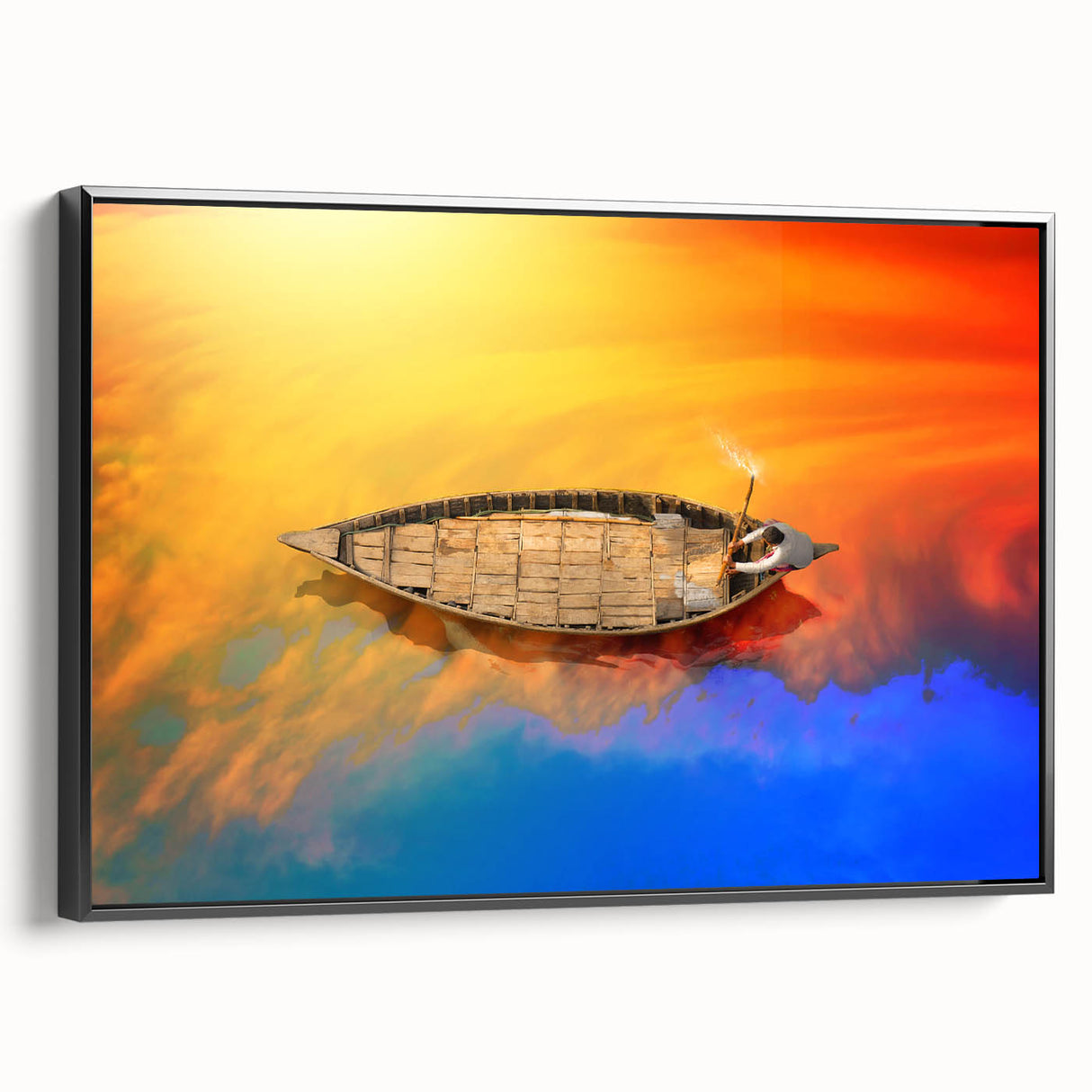 Black and white landscape art painting of a Bangladesh rural scene on framed canvas, ideal for bedroom wall decor.