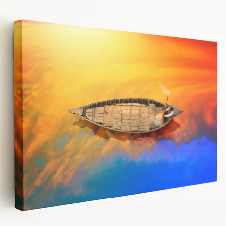 Large canvas print depicting a serene Bangladesh landscape in muted green and blue tones, suitable for kitchen wall art.