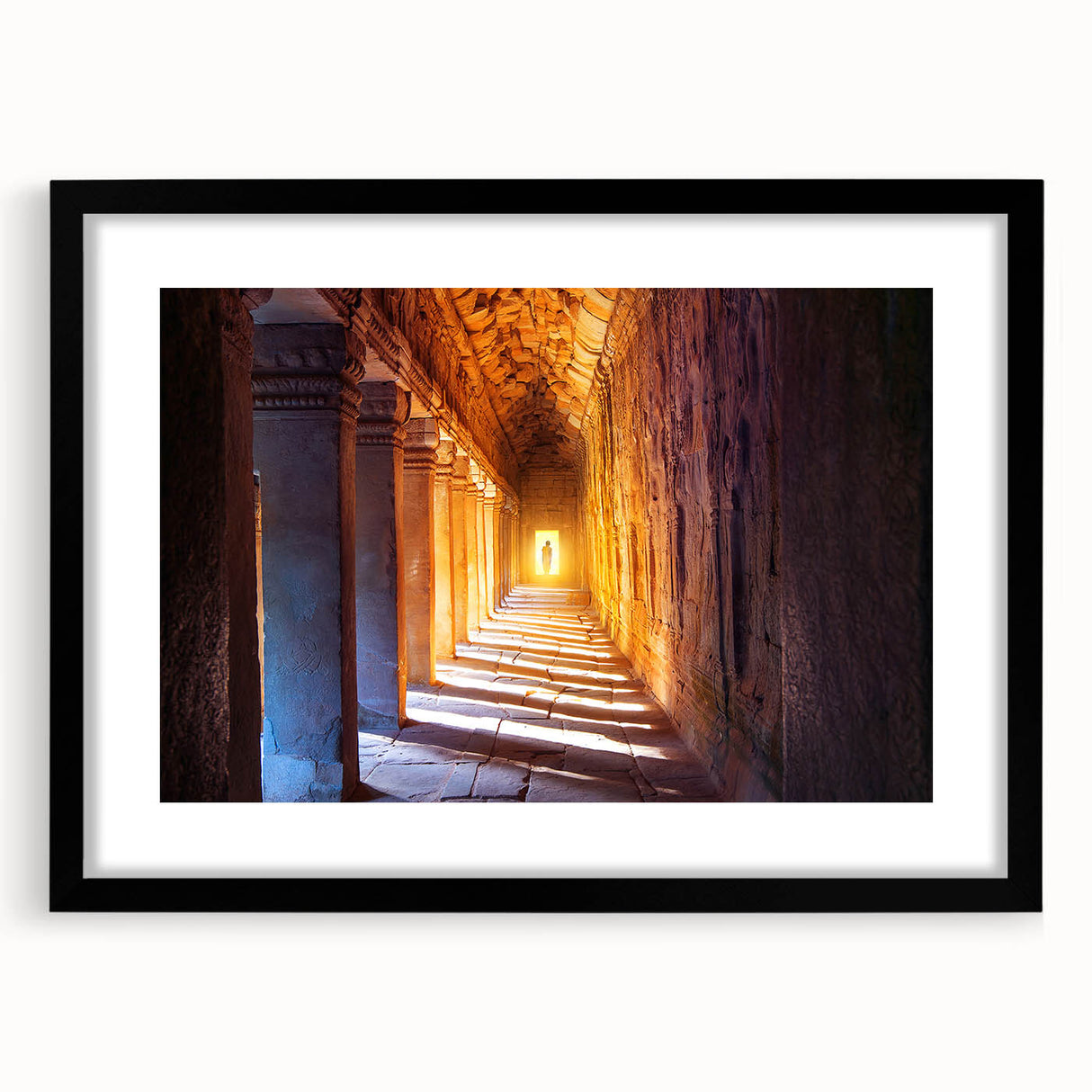 Colorful abstract art print of a Cambodian landscape in vibrant hues on a large textured canvas, ideal for living room decor.