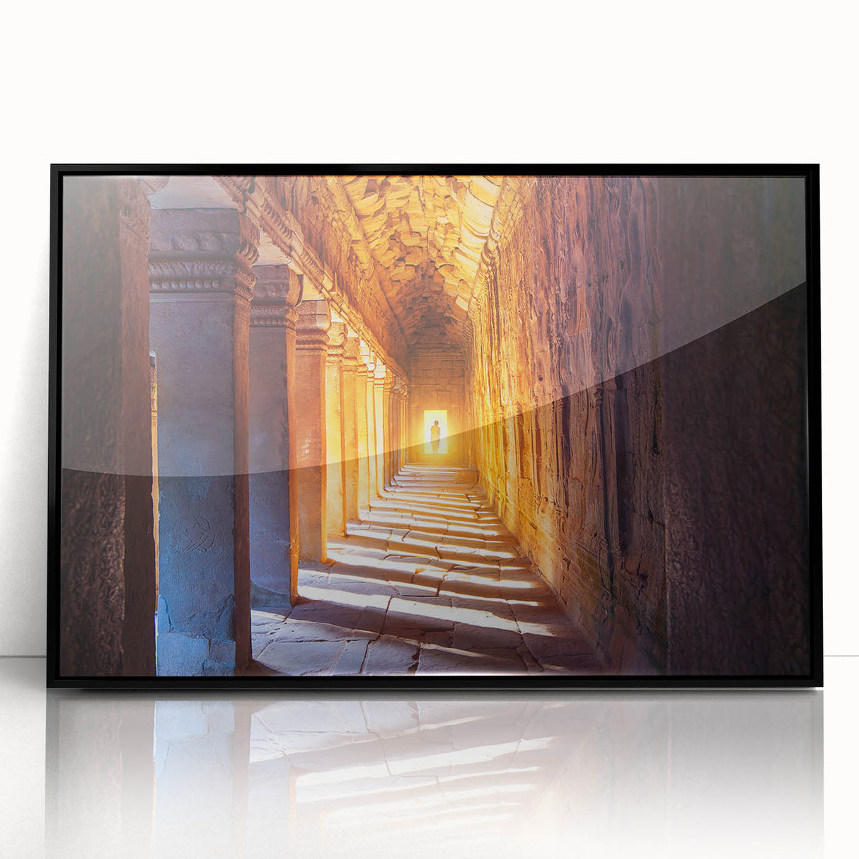 Large abstract wall art depicting a Cambodian landscape in muted earth tones on a framed acrylic.