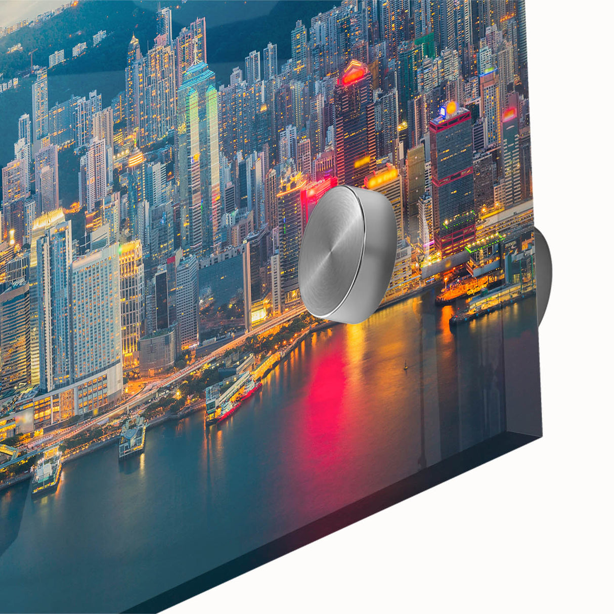 Large abstract wall art depicting the Hong Kong skyline in muted gray tones on acrylic glass, ideal for dining room art.