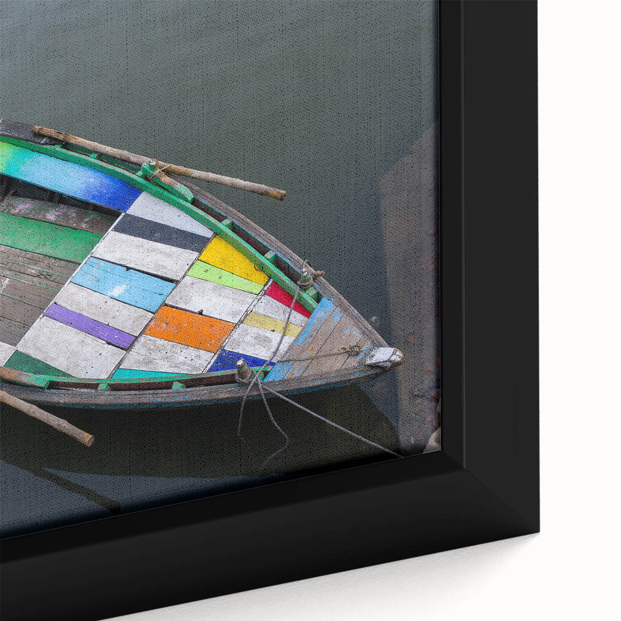 Extra large framed canvas depicting a textured, colorful Indian scenery in vibrant hues, ideal for living room decor.