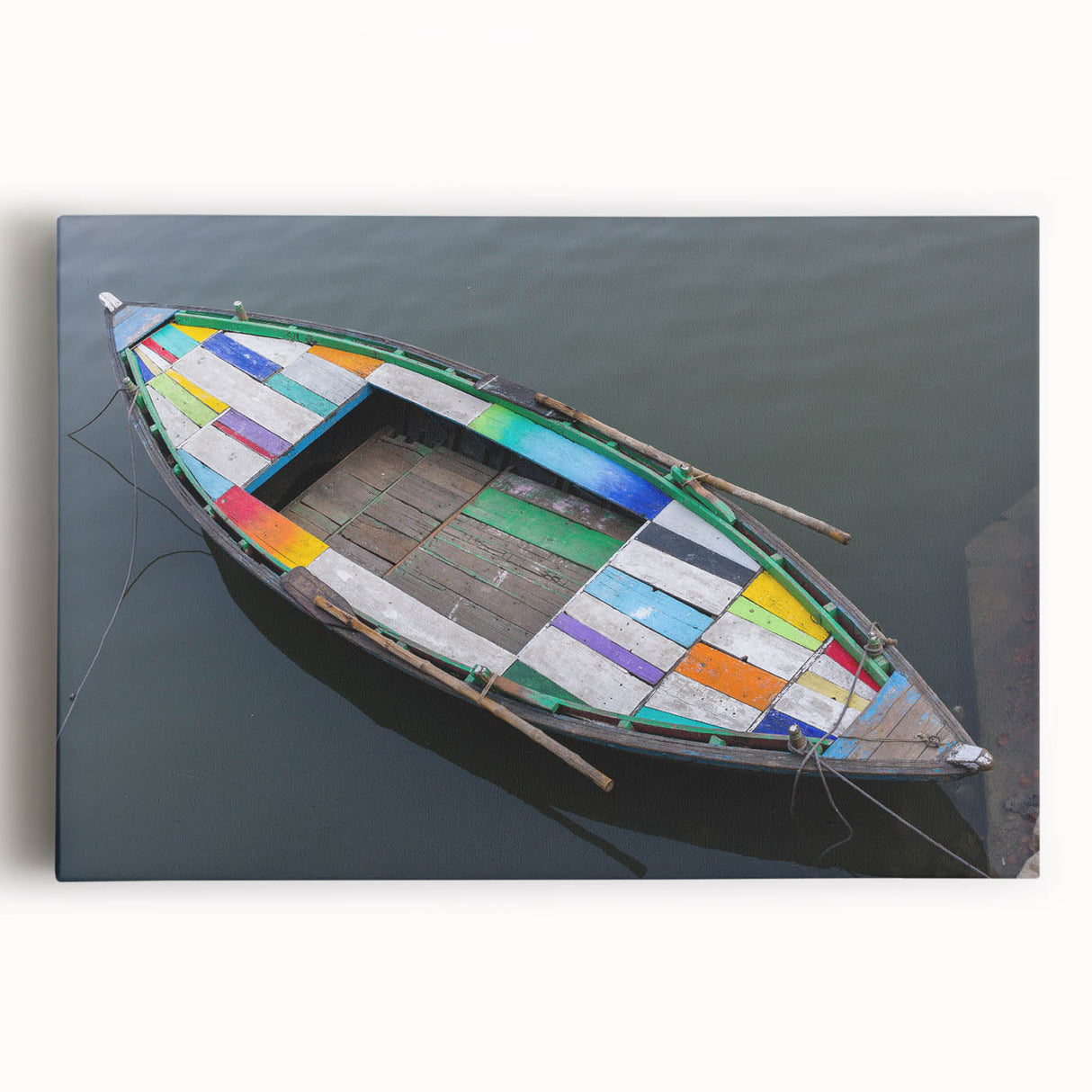 Black and white stretched canvas of a bustling Indian market scene, ideal for kitchen wall art.