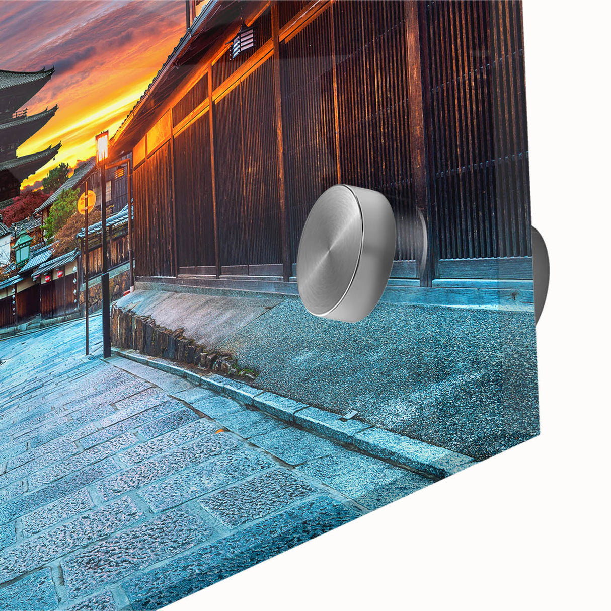 Large abstract wall art depicting a minimalist Kyoto scenery in muted earth tones on acrylic glass.