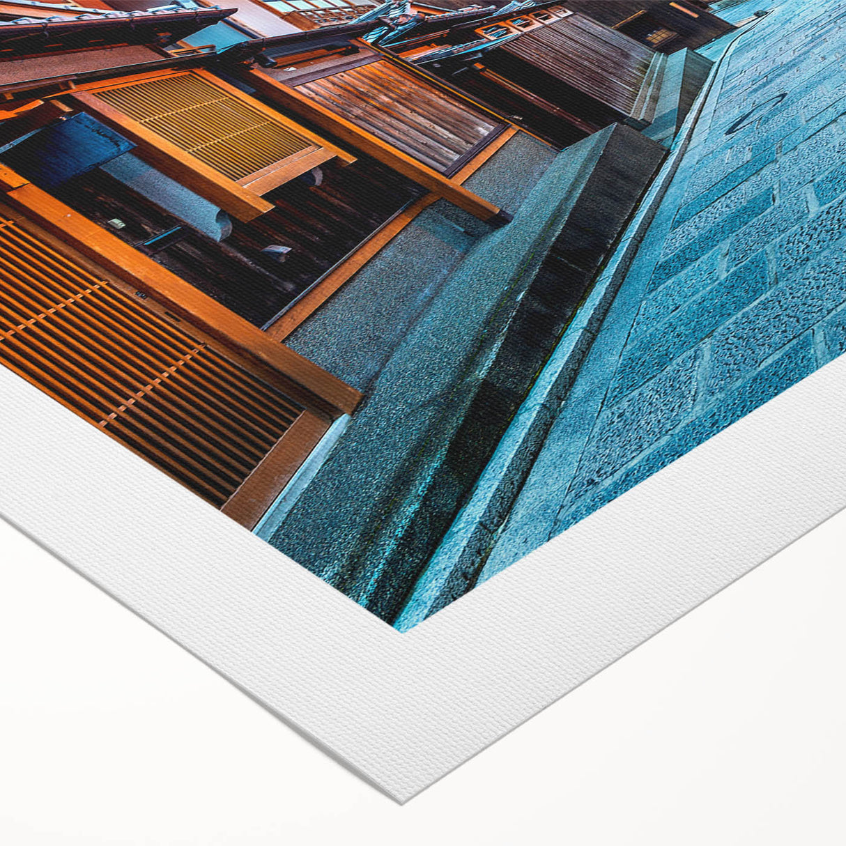 Art deco poster featuring a serene Kyoto landscape in soft pastel hues on rolled canvas, suitable for dining room decor.