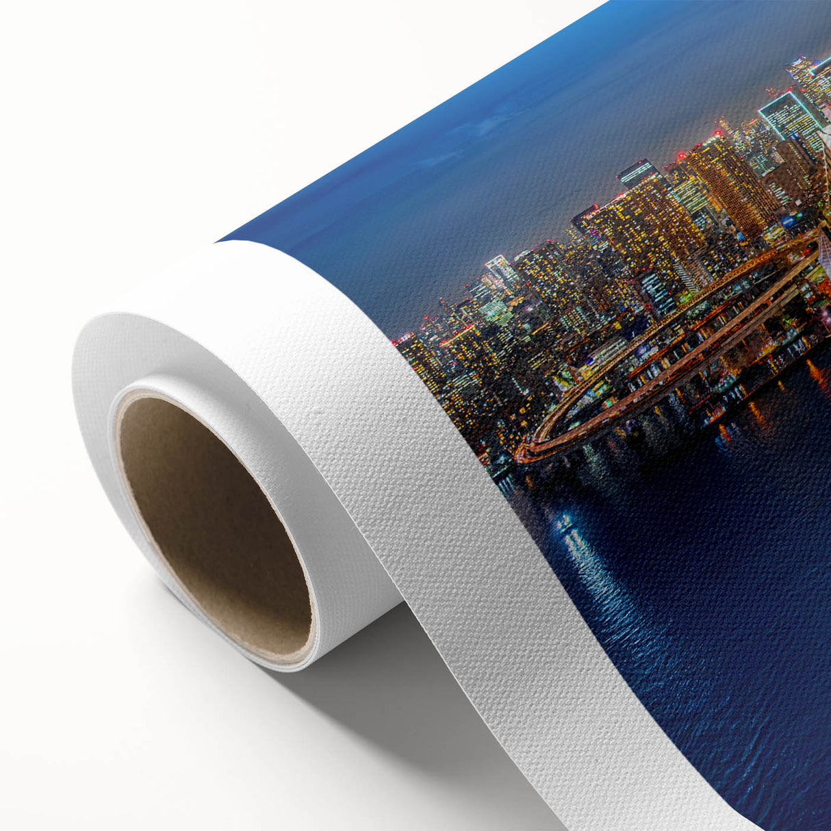 Art deco poster of Tokyo skyline in pastel shades on rolled canvas, ideal for nursery wall art.