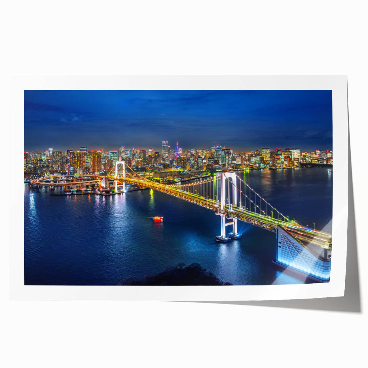 Rolled print of Tokyo scenery with cherry blossoms in pastel colors, suitable for dining room wall art.