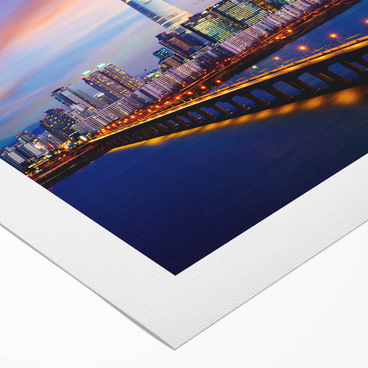 Art Deco poster of Seoul skyline in muted gray and blue tones on rolled canvas, ideal for dining room wall art.