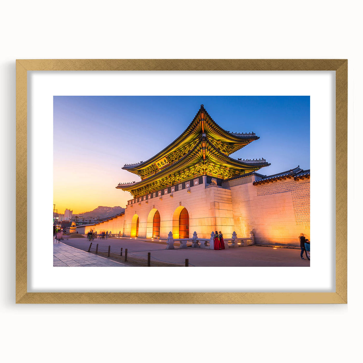 Extra large wall art featuring abstract art prints of Asian scenery in textured gold tones, ideal for living room decor.