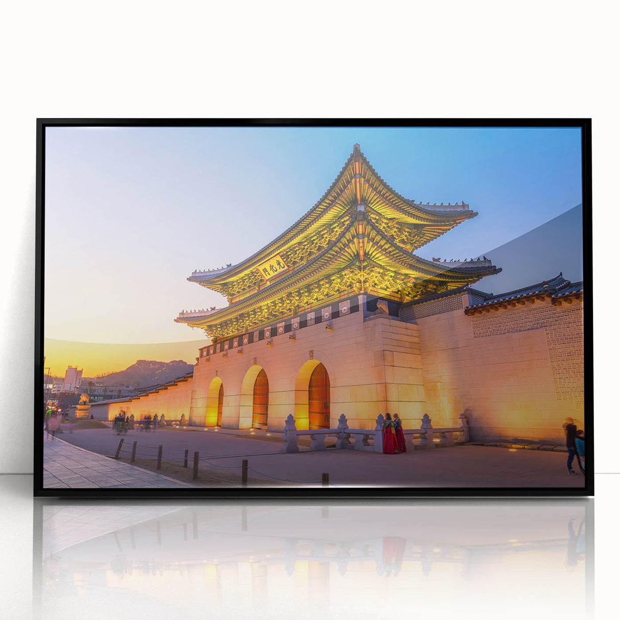 Large abstract wall art featuring a mid-century modernist Korean landscape in muted earth tones on a framed acrylic print.