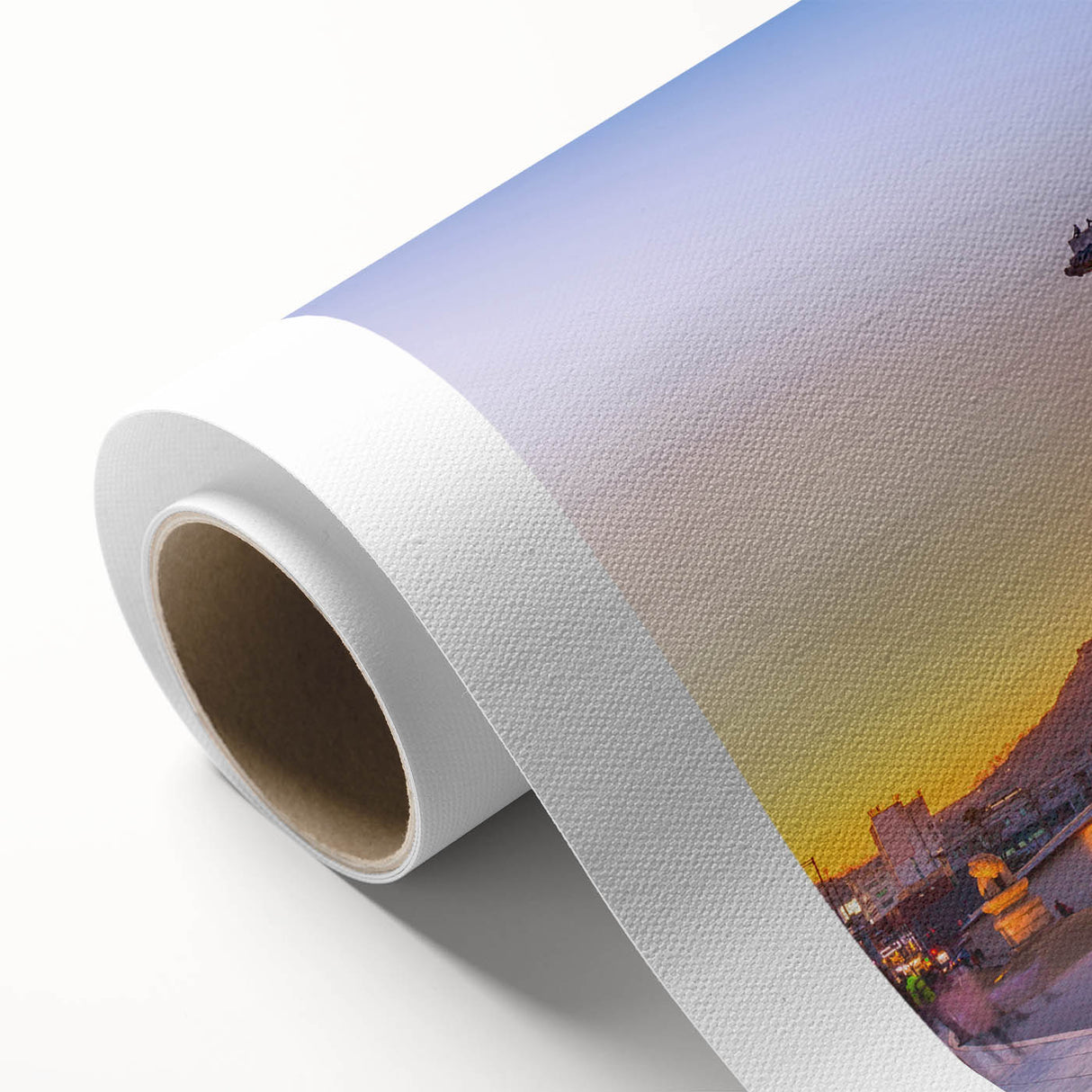 Art deco poster of a serene Korean landscape in muted earth tones on rolled canvas, ideal for nursery wall art.