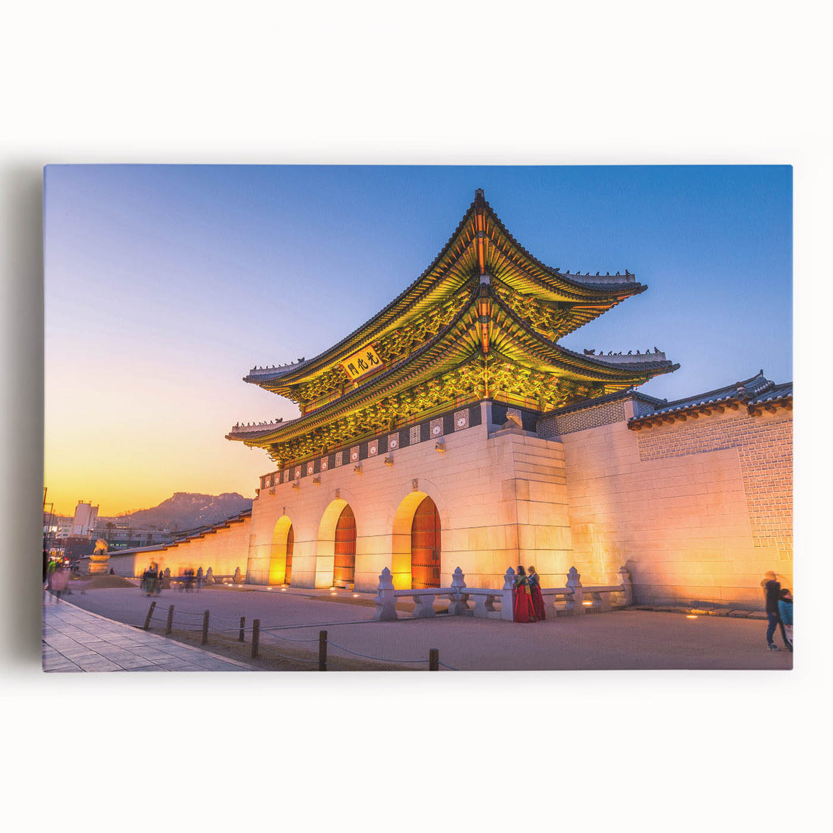 Black and white photograph of a tranquil Korean landscape on large stretched canvas, ideal for kitchen wall art.