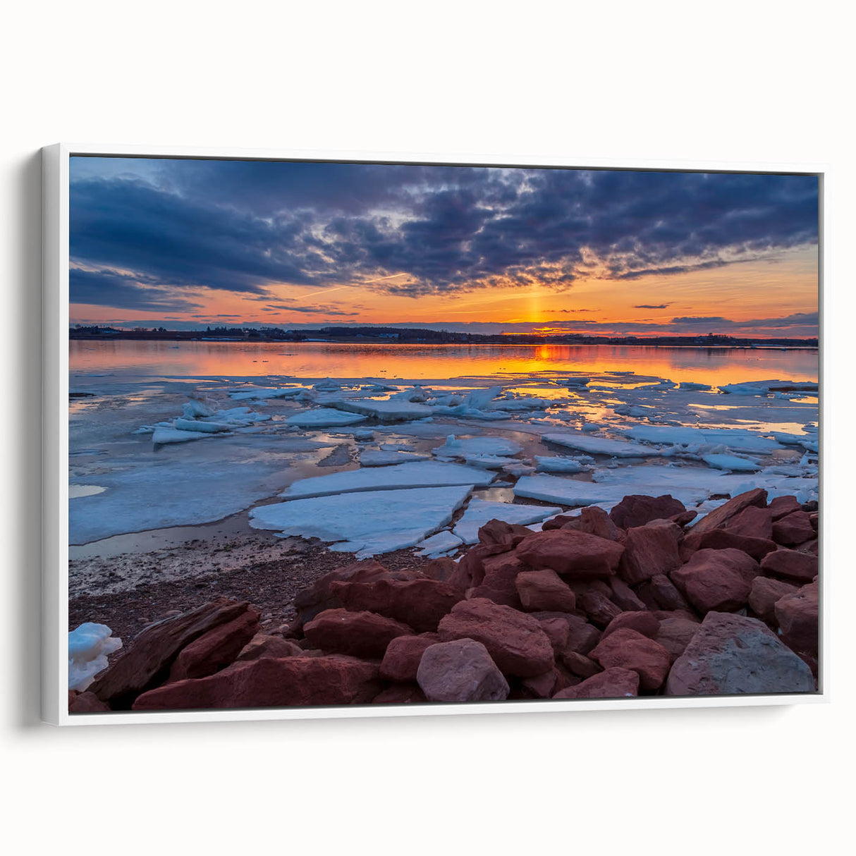 Vintage poster art of Prince Edward, Canada on framed canvas, featuring colorful art in extra large size for living room.