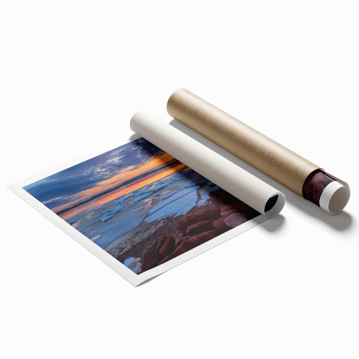 Extra large rolled print of Prince Edward Island scenery, featuring muted floral tones, ideal for classy bathroom wall art.