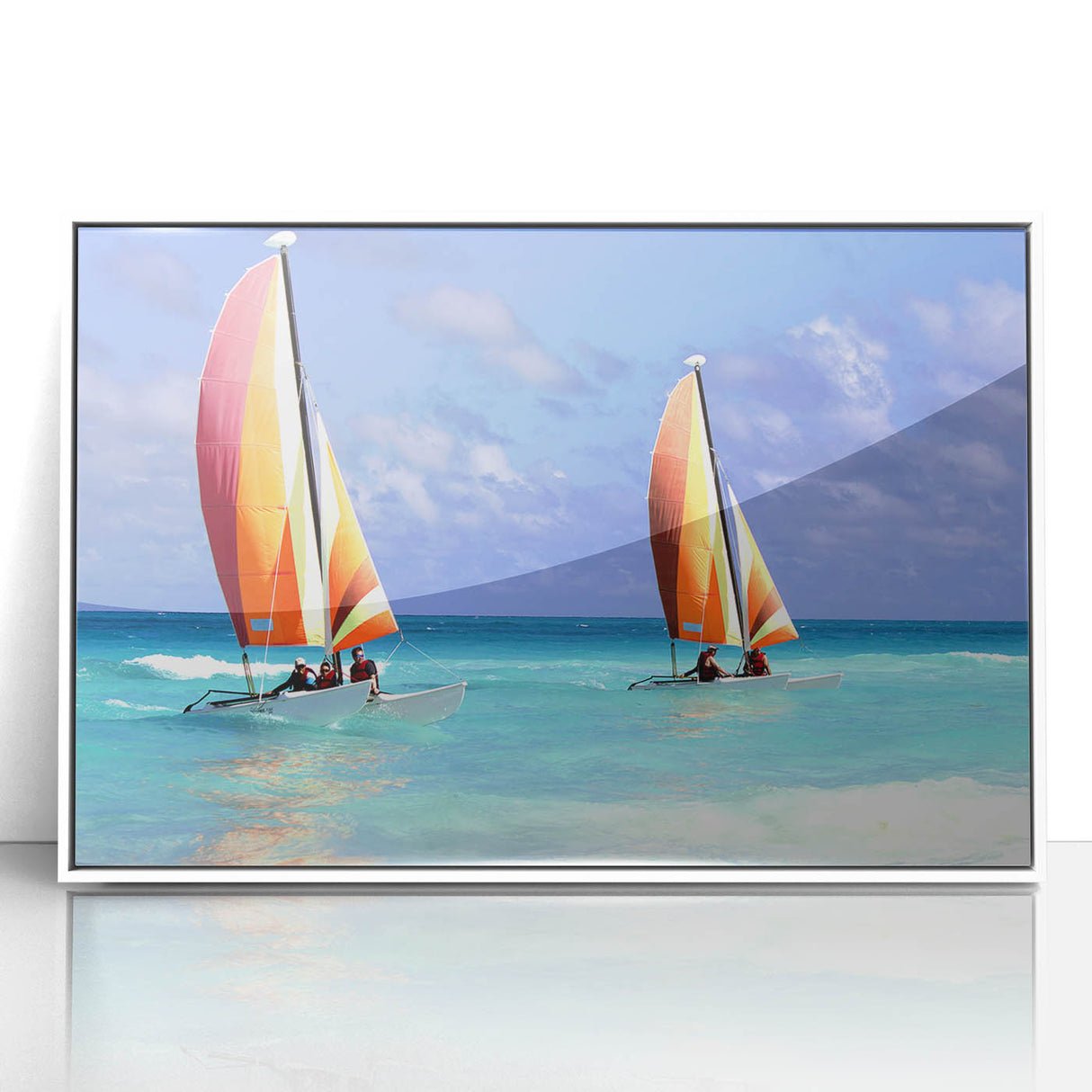 Mid-century modernist art featuring a Caribbean Barbados scenery in an acrylic framed white poster.