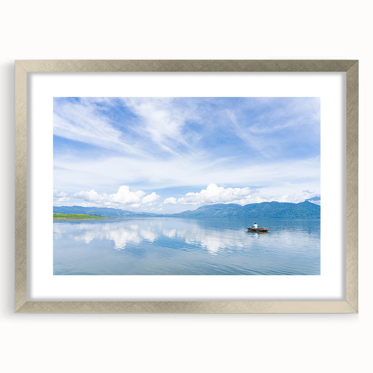 Textured abstract art print of Central American scenery in silver frame, ideal for bedroom wall decor.