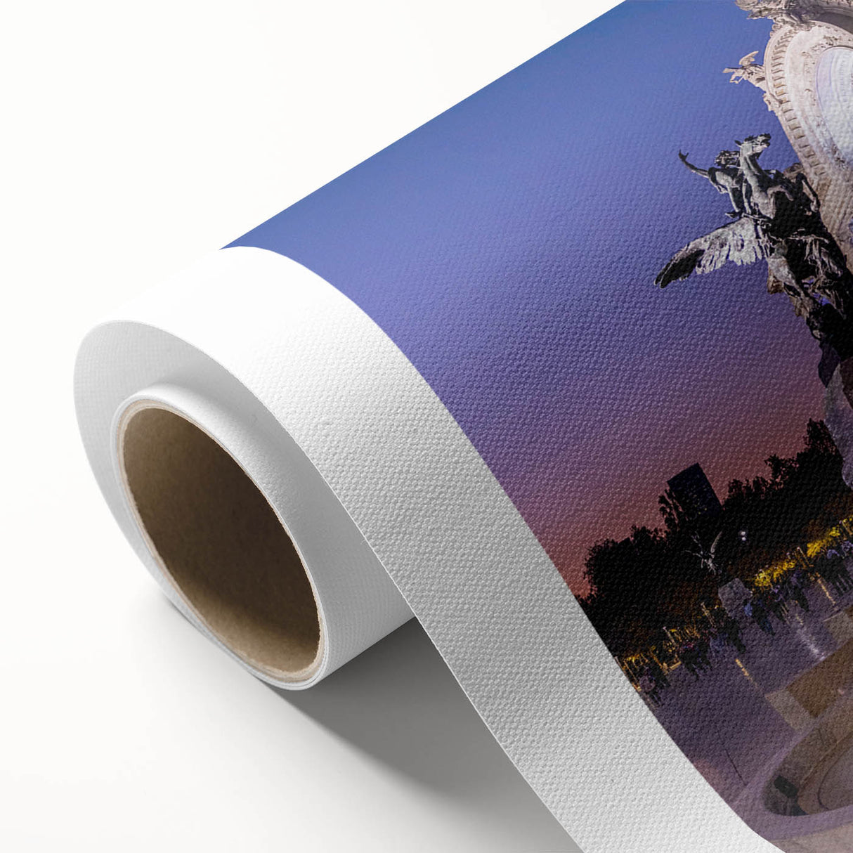 Art deco poster depicting Mexico City scenery in muted blue and beige tones on rolled canvas, ideal for nursery wall art.