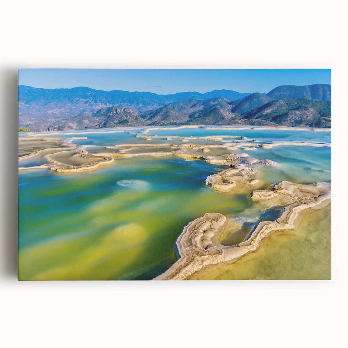 Black and white photograph of Oaxaca scenery on stretched canvas, ideal for kitchen wall art.